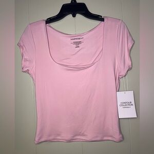 Harper Pink Crop Fitted Short Sleeve Blouse